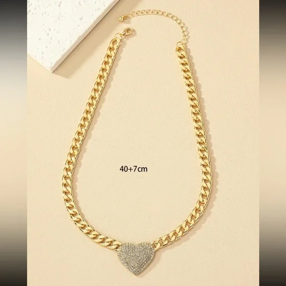 Rhinestone Heart Decor Chain Necklace - Picture 4 of 4